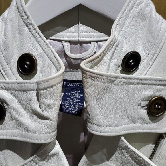 BOSTON PROPER WHITE LEATHER MOTO JACKET WITH STUDS SIZE MEDIUM - Picture 10 of 16